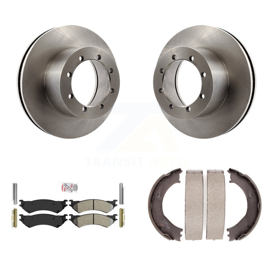 Rear Disc Rotors Semi-Metallic Pads And Parking Brake Shoes Kit For Ford E-350 Super Duty K8A-108370