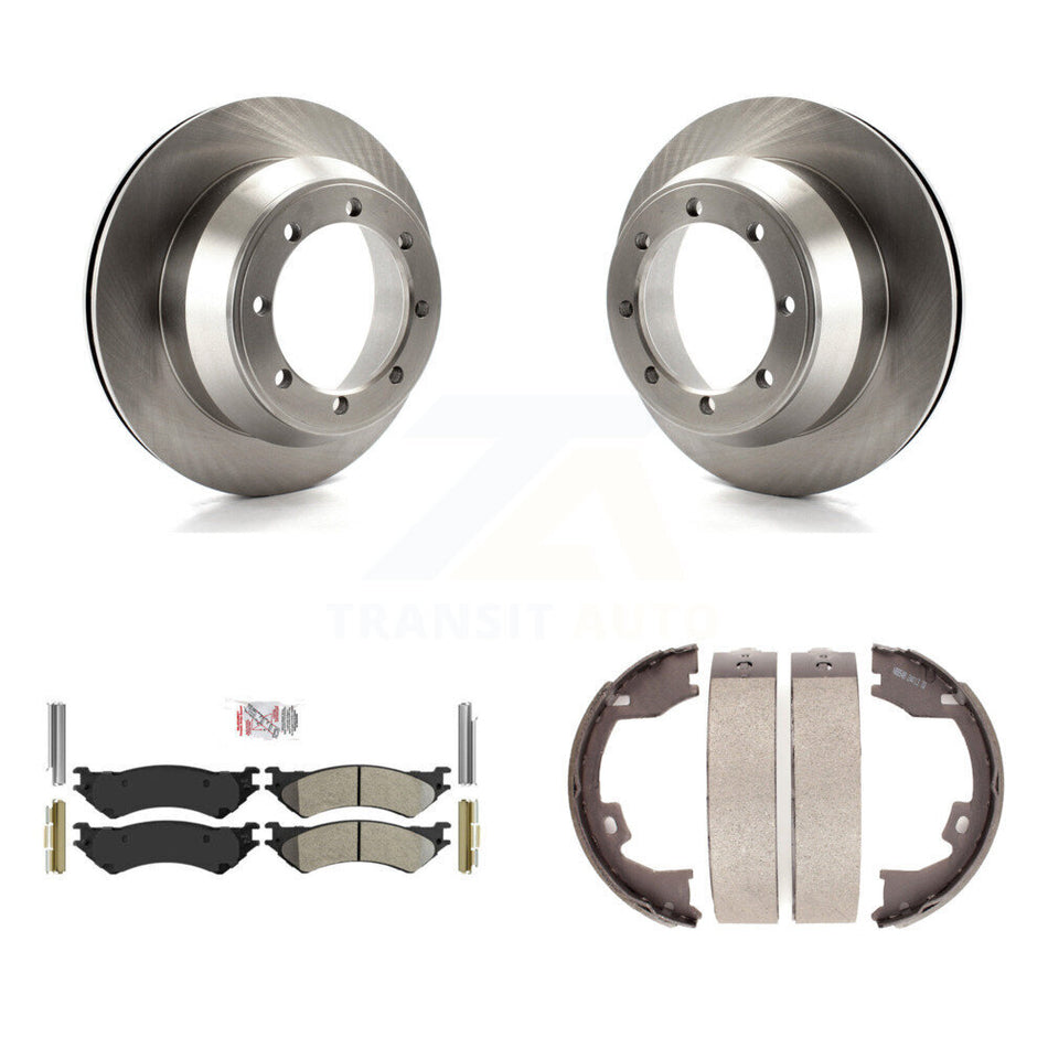 Rear Disc Rotors Semi-Metallic Pads And Parking Brake Shoes Kit For Ford E-350 Super Duty K8A-108375