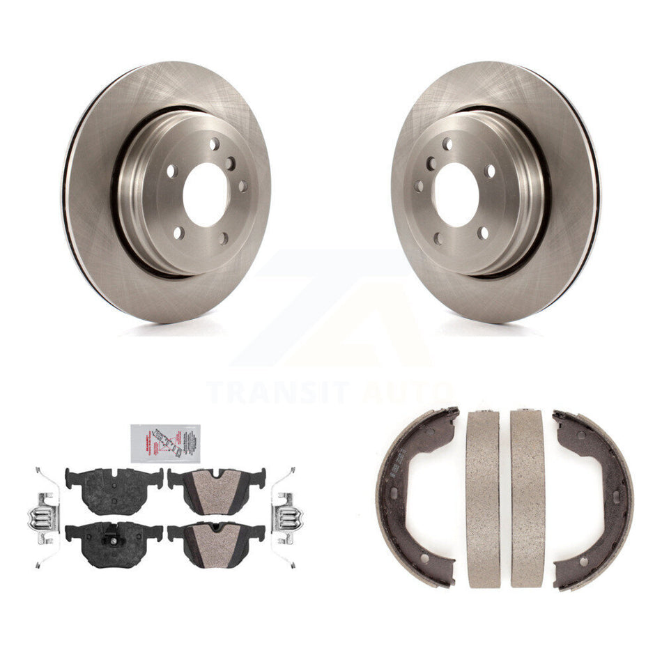 Rear Disc Rotors Semi-Metallic Pads And Parking Brake Shoes Kit For BMW 530i 525i 528i K8A-108396