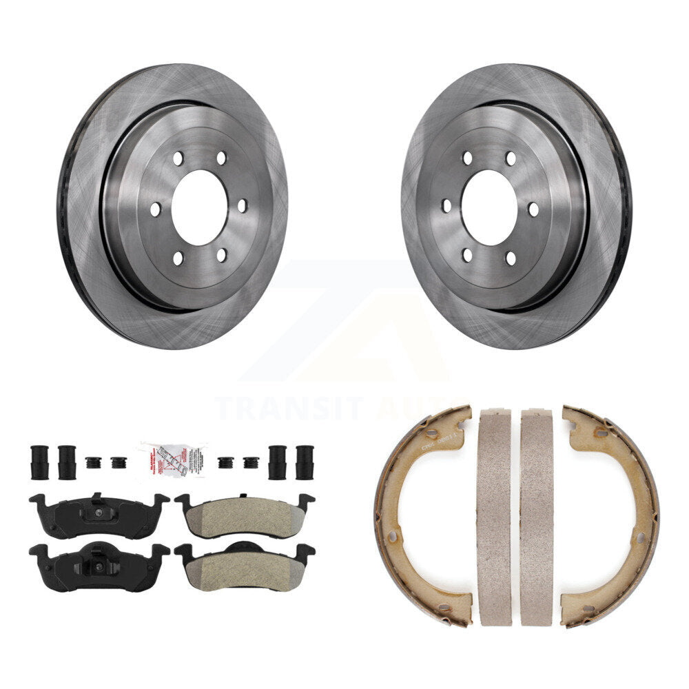 Rear Disc Rotors Semi-Metallic Pads & Parking Brake Shoes Kit For Ford Expedition Lincoln K8A-108432