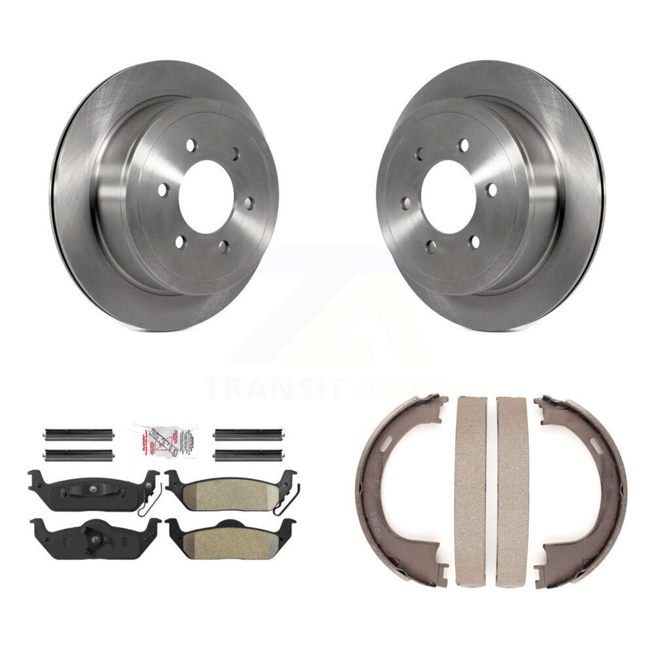 Rear Disc Rotors Semi-Metallic Pads And Parking Shoes Kit For Ford F-150 Lincoln Mark LT K8A-108487