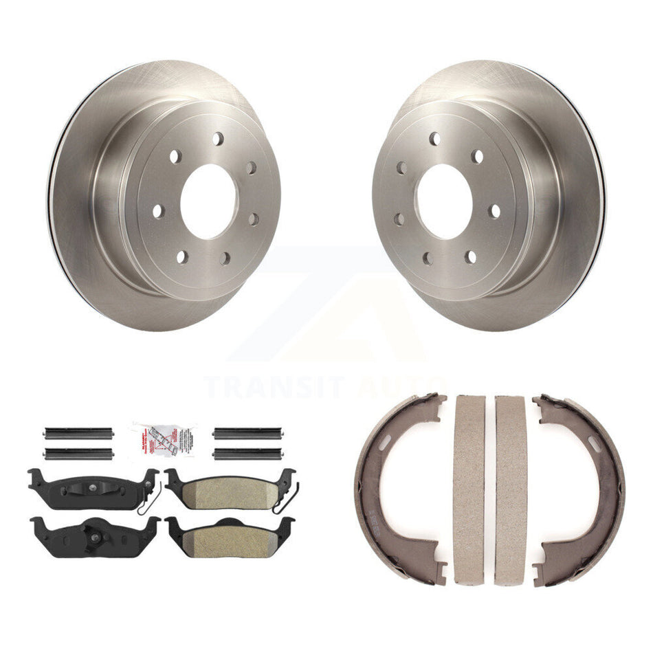 Rear Disc Rotors Semi-Metallic Pads And Parking Shoes Kit For Ford F-150 Lincoln Mark LT K8A-108488