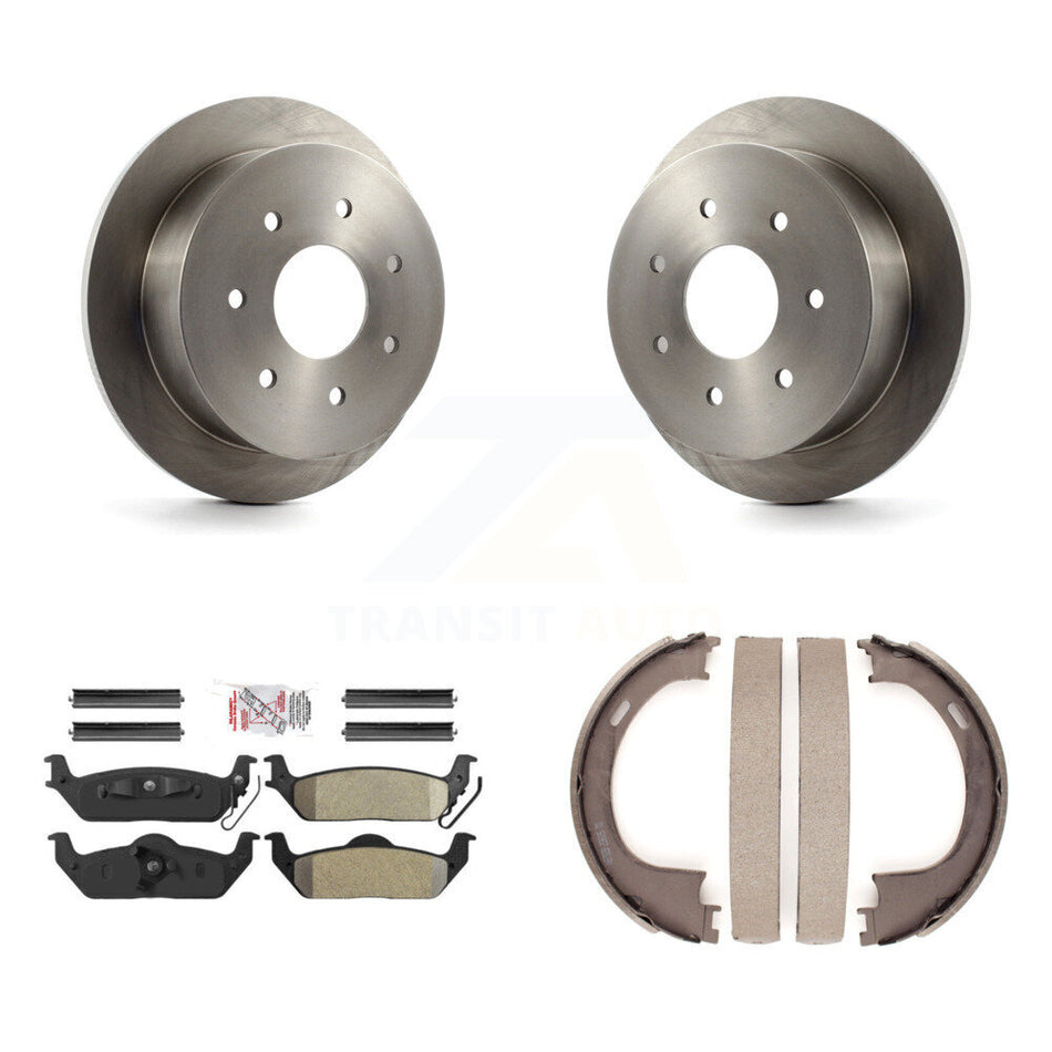 Rear Disc Rotors Semi-Metallic Pads And Parking Brake Shoes Kit For Ford F-150 K8A-108490
