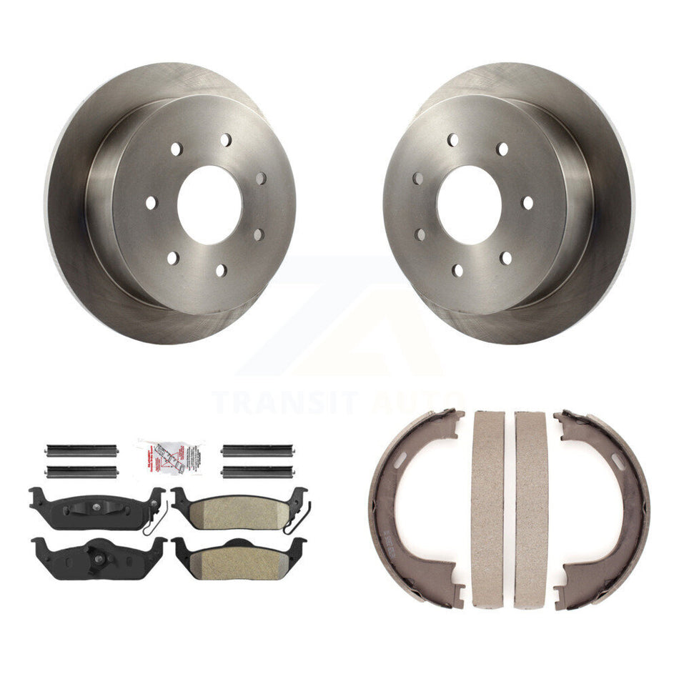 Rear Disc Rotors Semi-Metallic Pads And Parking Brake Shoes Kit For Ford F-150 K8A-108490