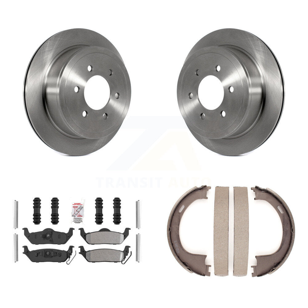 Rear Disc Rotors Semi-Metallic Pads And Parking Shoes Kit For Ford F-150 Lincoln Mark LT K8A-108491