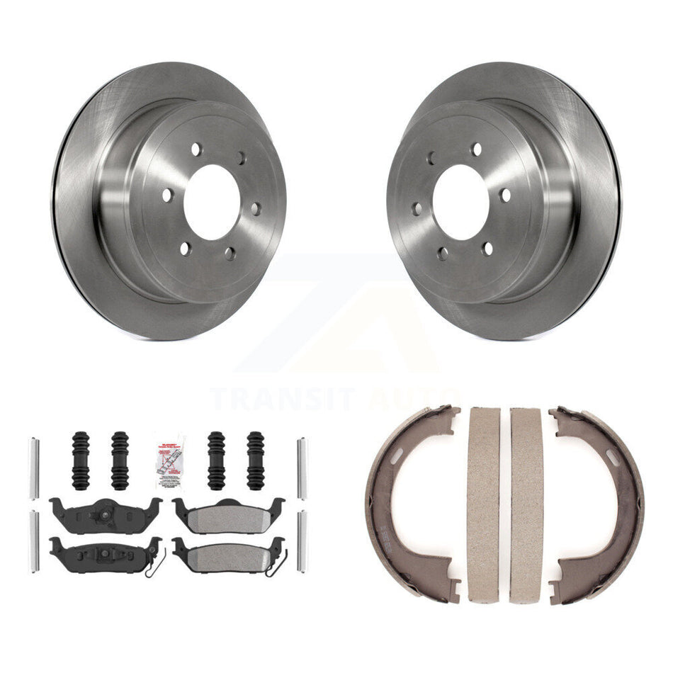 Rear Disc Rotors Semi-Metallic Pads And Parking Shoes Kit For Ford F-150 Lincoln Mark LT K8A-108491
