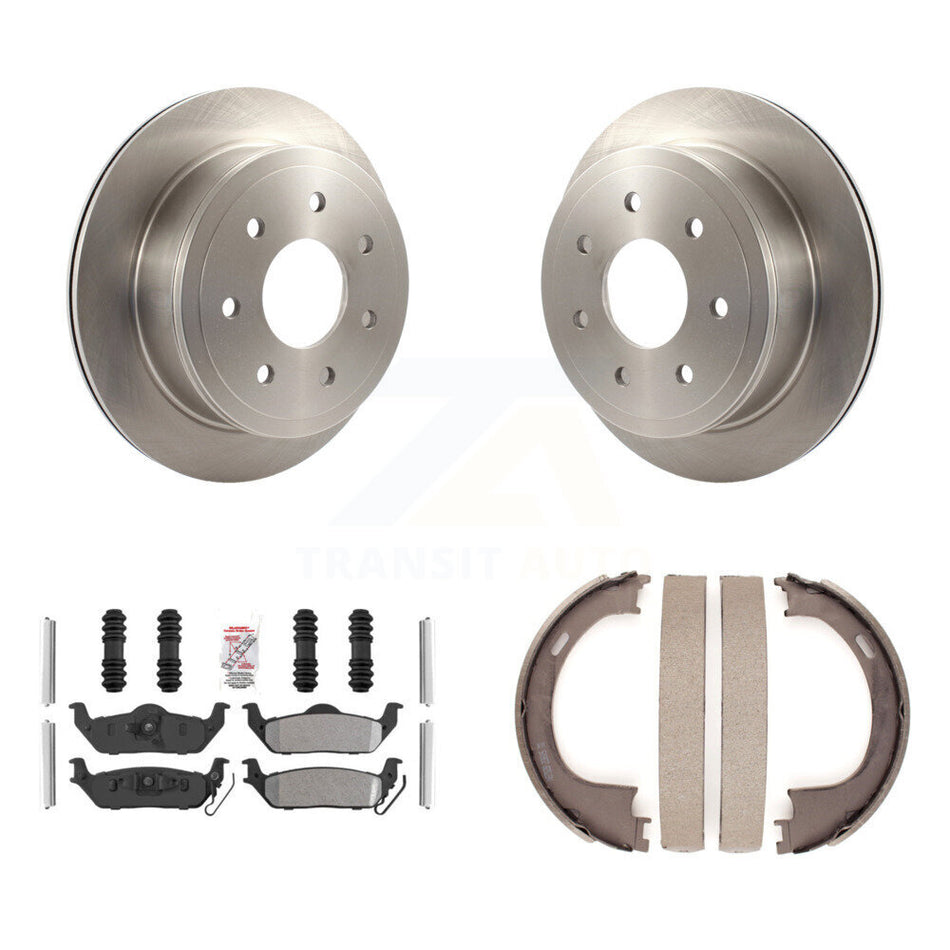 Rear Disc Rotors Semi-Metallic Pads And Parking Shoes Kit For Ford F-150 Lincoln Mark LT K8A-108492
