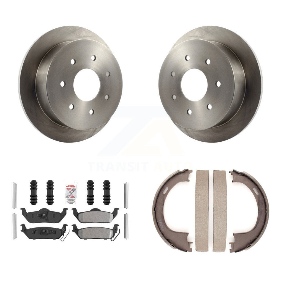 Rear Disc Rotors Semi-Metallic Pads And Parking Brake Shoes Kit For Ford F-150 K8A-108494