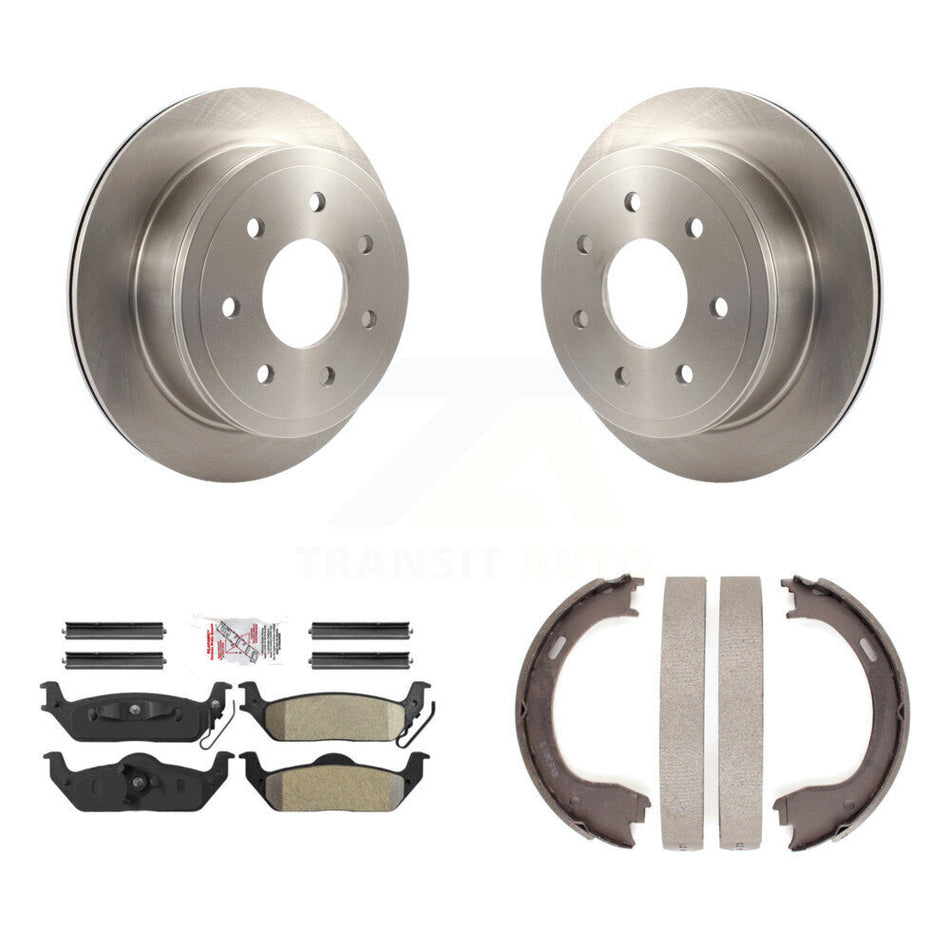 Rear Disc Rotors Semi-Metallic Pads & Parking Shoes Kit For Ford F-150 With 7 Lug Wheels K8A-108496
