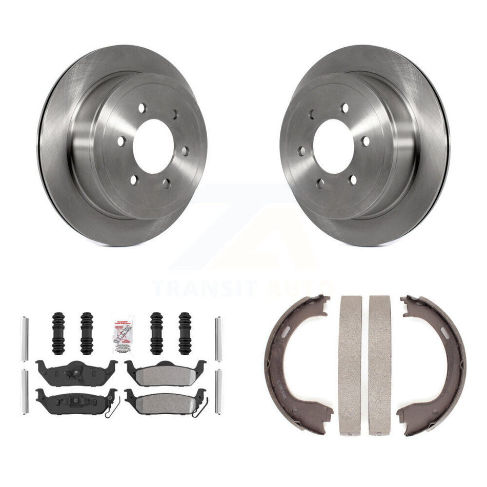 Rear Disc Rotors Semi-Metallic Pads & Parking Shoes Kit For Ford F-150 With 6 Lug Wheels K8A-108497