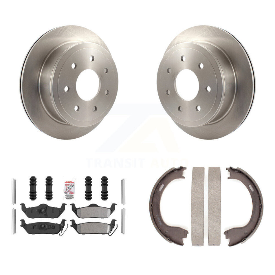 Rear Disc Rotors Semi-Metallic Pads & Parking Shoes Kit For Ford F-150 With 7 Lug Wheels K8A-108498