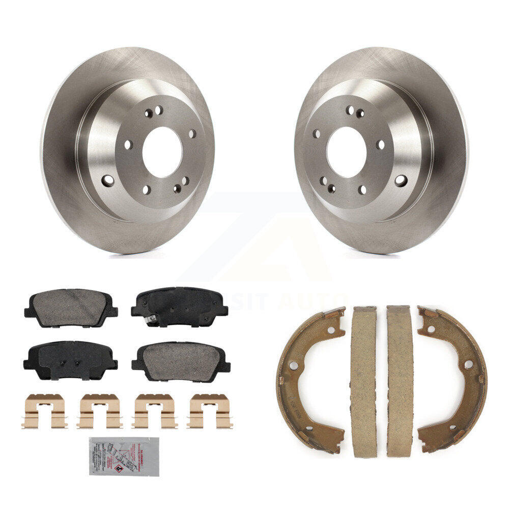 Rear Disc Rotors Ceramic Pads & Parking Brake Shoes Kit For Hyundai Santa Fe Kia Sorento K8A-108560