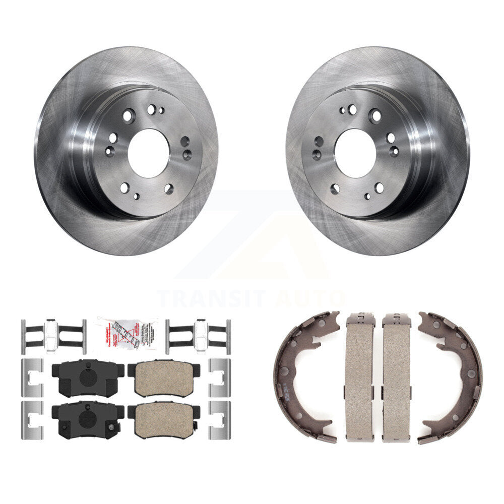 Rear Disc Rotors Ceramic Pads And Parking Brake Shoes Kit For 2002-2004 Honda CR-V K8A-108569