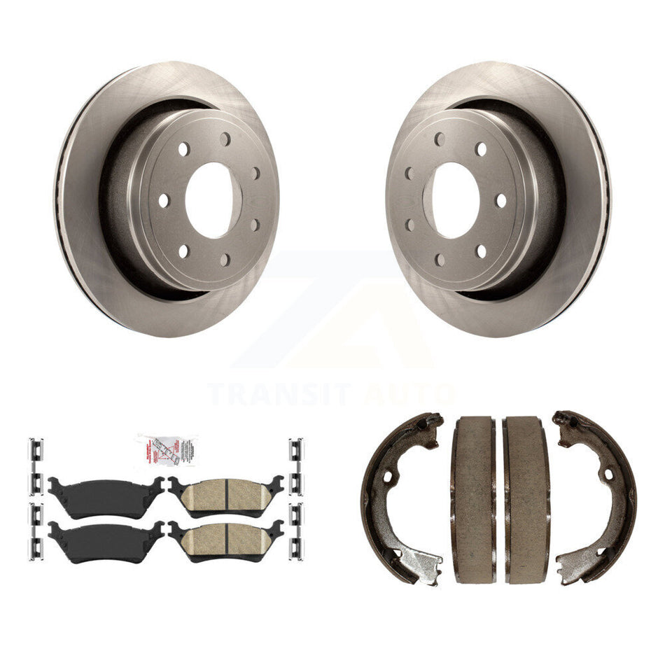 Rear Disc Rotors Ceramic Pads & Parking Shoes Kit For 12-14 Ford F-150 With 7 Lug Wheels K8A-108583