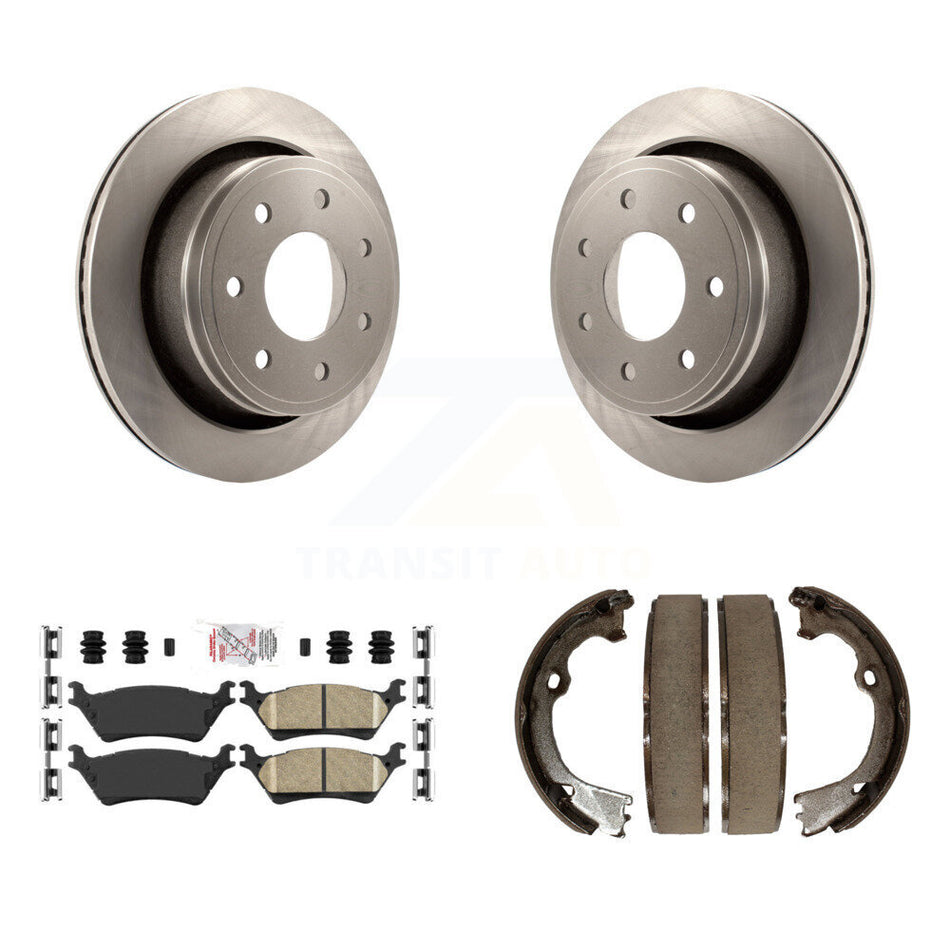 Rear Disc Rotors Ceramic Pads & Parking Shoes Kit For 12-14 Ford F-150 With 7 Lug Wheels K8A-108585