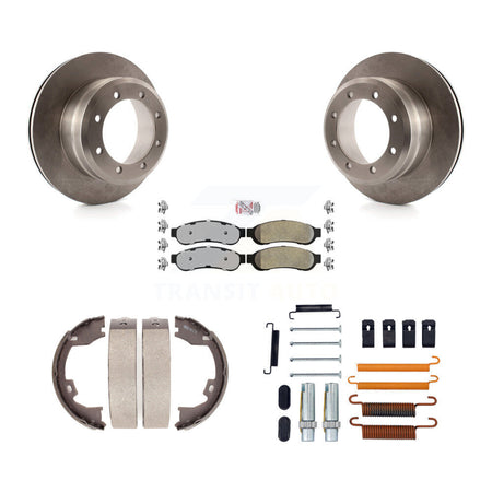 Rear Disc Rotors Semi-Metallic Pads Parking Shoes Hardware Kit For Ford F-350 Super Duty K8A-108634