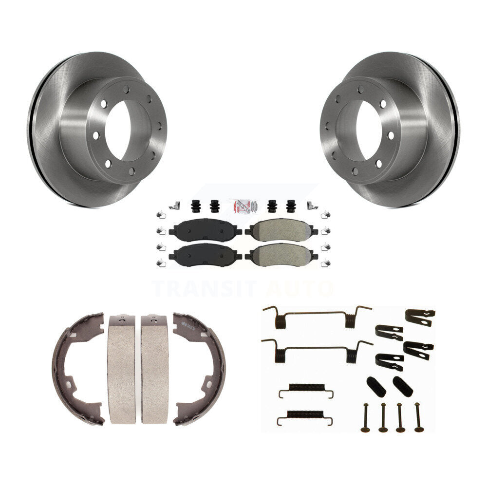 Rear Disc Rotors Semi-Metallic Pads Parking Shoes Hardware Kit For Ford F-350 Super Duty K8A-108635