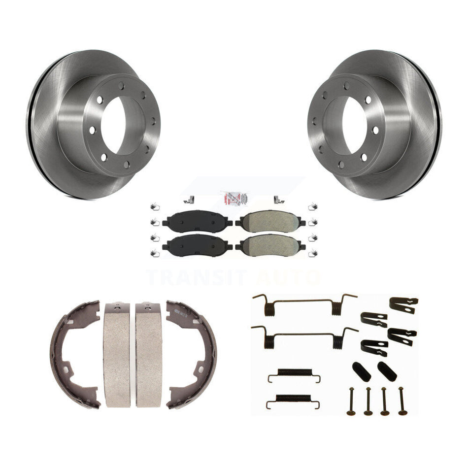 Rear Disc Rotors Semi-Metallic Pads Parking Shoes Hardware Kit For Ford F-350 Super Duty K8A-108636