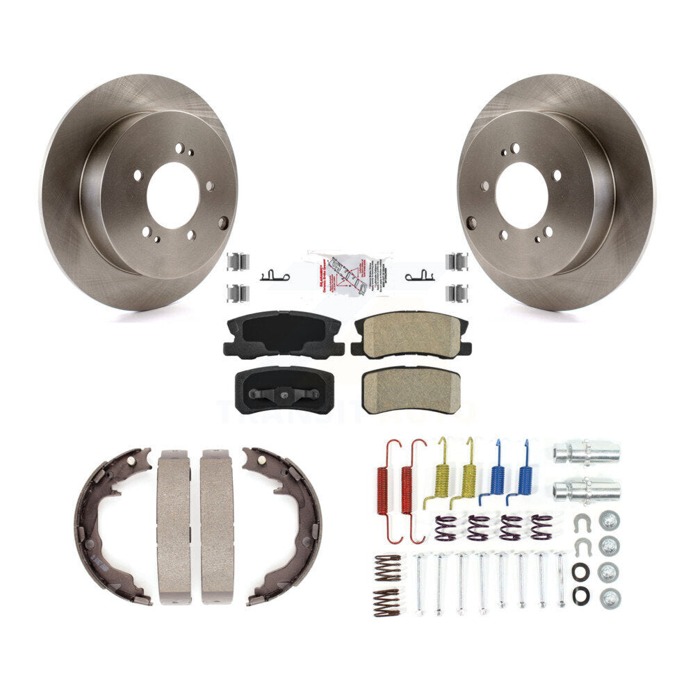 Rear Disc Rotors Ceramic Pads Parking Brake Shoes & Hardware Kit For Mitsubishi Outlander K8A-108655