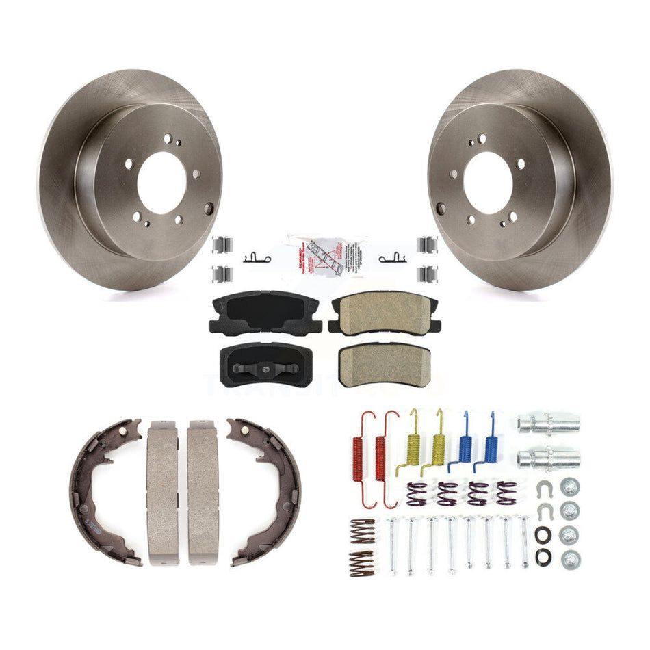 Rear Disc Rotors Ceramic Pads Parking Brake Shoes & Hardware Kit For Mitsubishi Outlander K8A-108655