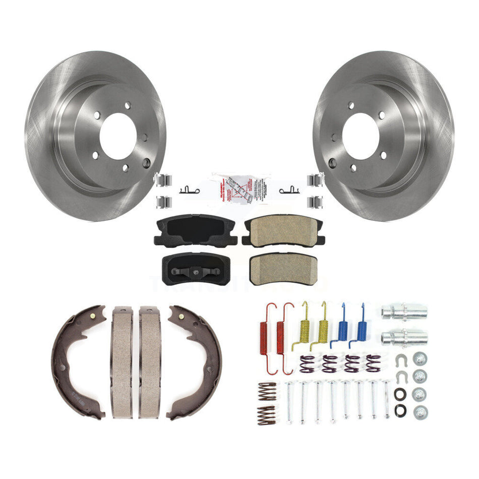 Rear Disc Rotors Ceramic Pads Parking Shoes Hardware Kit For 08 Mitsubishi Outlander 2.4L K8A-108657