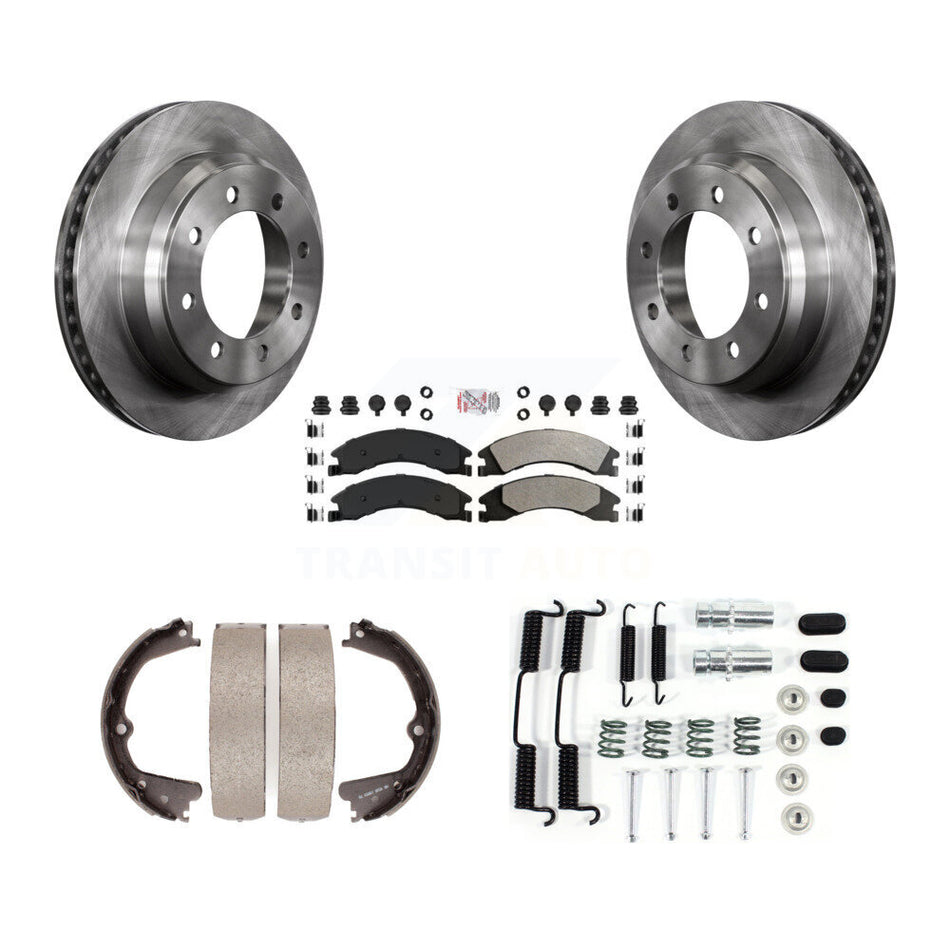 Rear Disc Rotors Semi-Metallic Pads Parking Shoes Hardware Kit For Ford E-350 Super Duty K8A-108671
