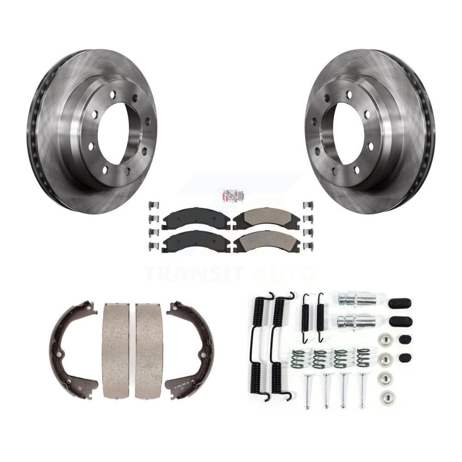 Rear Disc Rotors Semi-Metallic Pads Parking Shoes Hardware Kit For Ford E-350 Super Duty K8A-108672