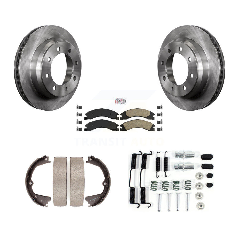 Rear Disc Rotors Ceramic Pads Parking Shoes Hardware Kit For Ford E-350 Super Duty E-250 K8A-108673