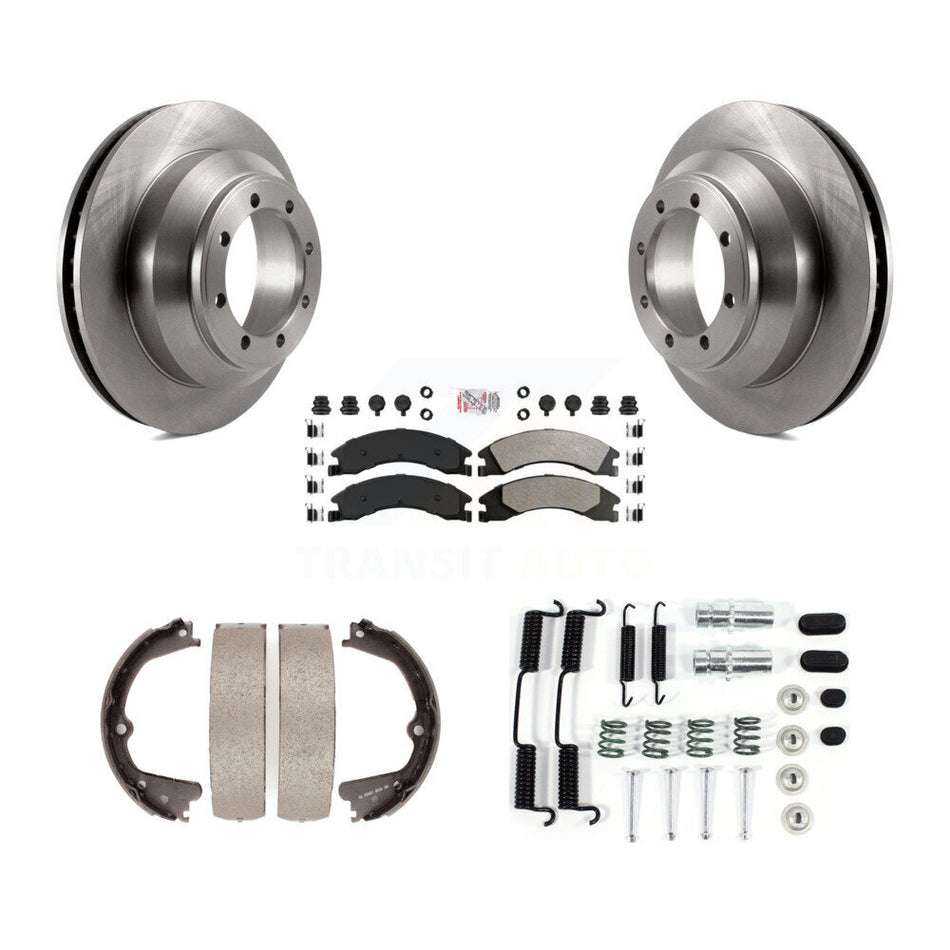 Rear Disc Rotors Semi-Metallic Pads Parking Shoes Hardware Kit For Ford E-350 Super Duty K8A-108674