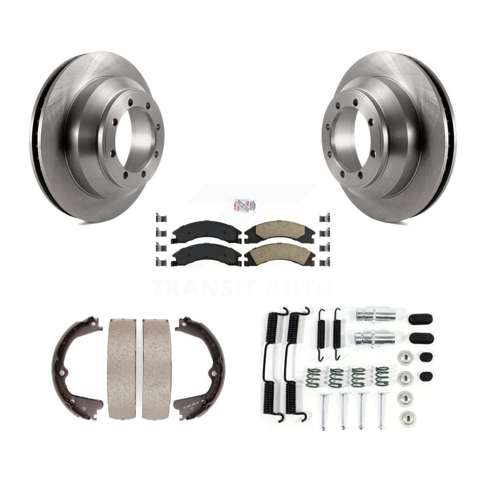Rear Disc Rotors Ceramic Pads Parking Brake Shoes Hardware Kit For Ford E-350 Super Duty K8A-108676