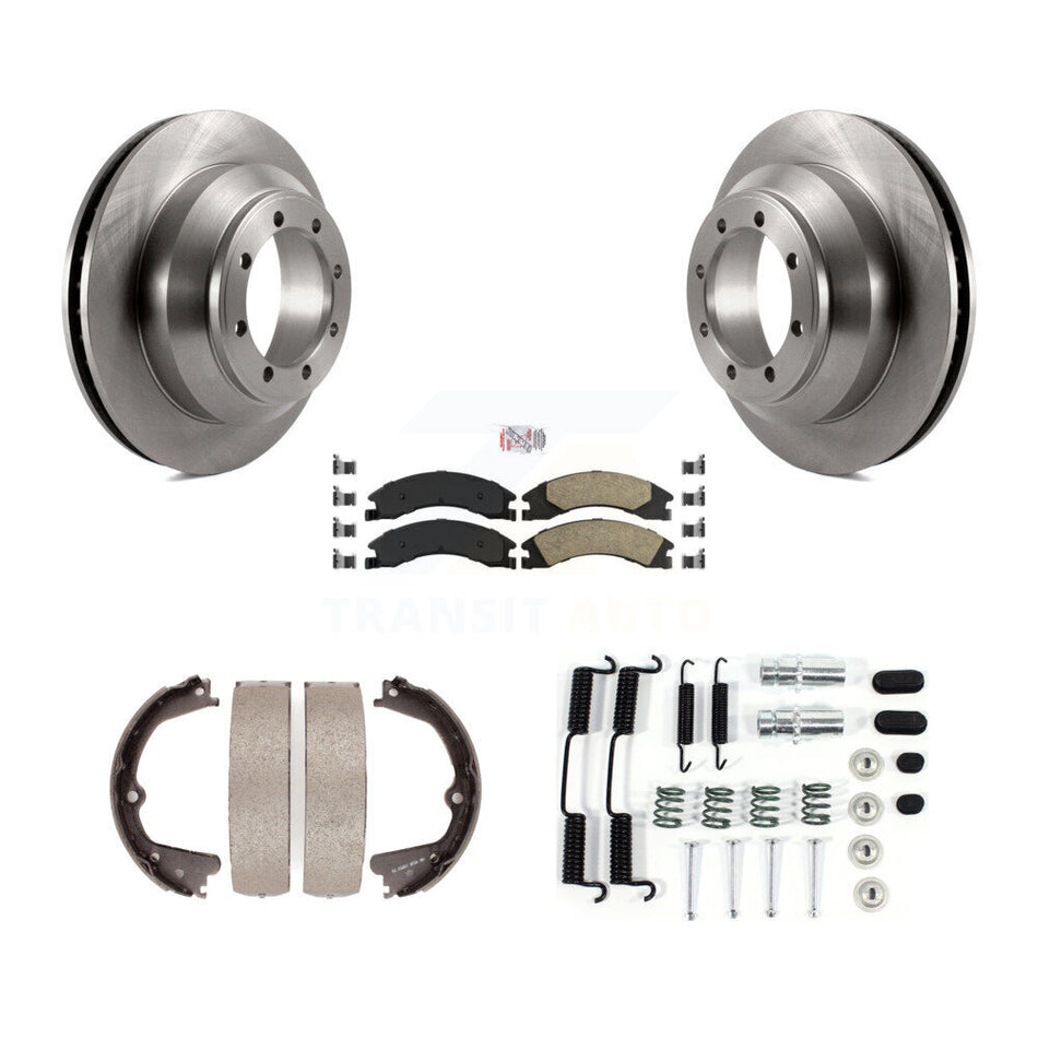Rear Disc Rotors Ceramic Pads Parking Brake Shoes Hardware Kit For Ford E-350 Super Duty K8A-108676