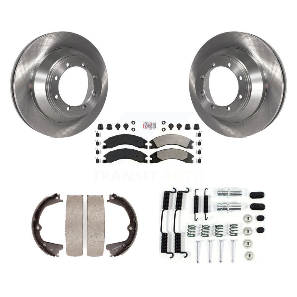 Rear Disc Rotors Semi-Metallic Pads Parking Shoes Hardware Kit For Ford E-450 Super Duty K8A-108677