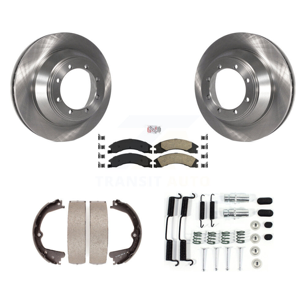 Rear Disc Rotors Ceramic Pads Parking Brake Shoes Hardware Kit For Ford E-450 Super Duty K8A-108681