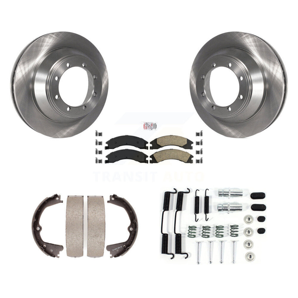 Rear Disc Rotors Ceramic Pads Parking Brake Shoes Hardware Kit For Ford E-450 Super Duty K8A-108681