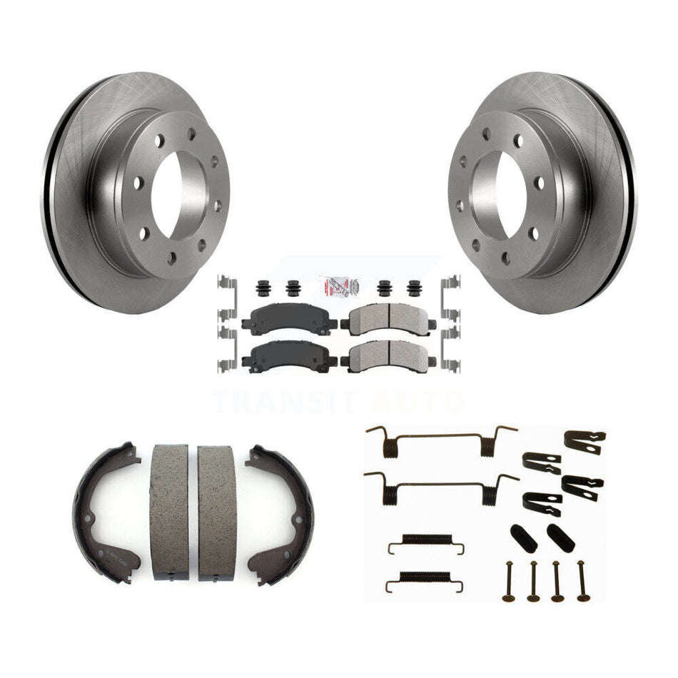 Rear Disc Rotors Semi-Metallic Pads Parking Brake Shoes Hardware Kit For GMC Savana 3500 K8A-108745