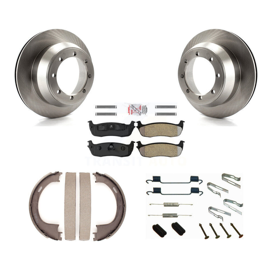 Rear Disc Rotors Semi-Metallic Pads Parking Shoes & Hardware Kit For Ford F-150 RWD with K8A-108771