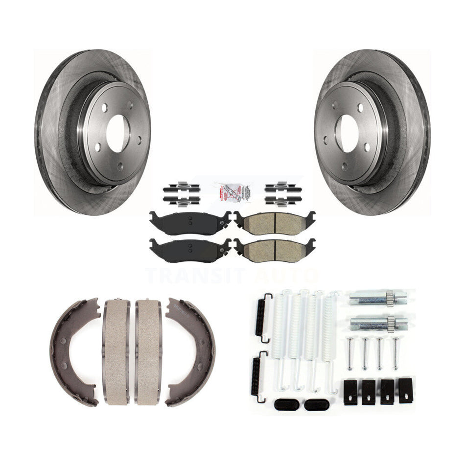 Rear Disc Rotors Semi-Metallic Pads Parking Shoes Hardware Kit For Dodge Ram 1500 Durango K8A-108774