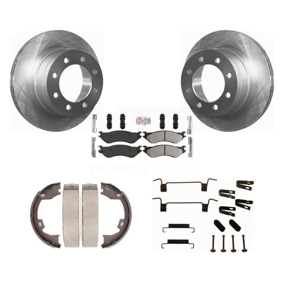 Rear Disc Rotors Semi-Metallic Pads Parking Shoes & Hardware Kit For Dodge Ram 1500 3500 K8A-108777