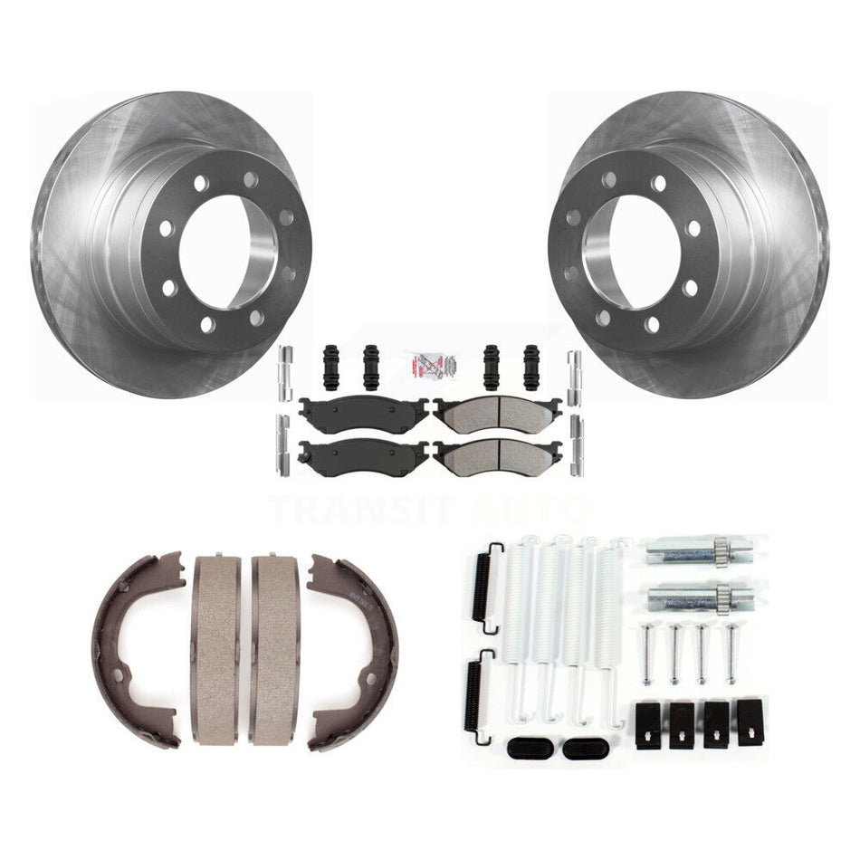 Rear Disc Rotors Semi-Metallic Pads Parking Brake Shoes & Hardware Kit For Dodge Ram 1500 K8A-108779