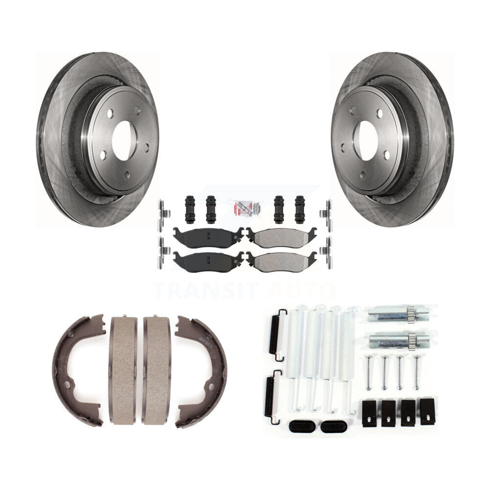 Rear Disc Rotors Semi-Metallic Pads Parking Shoes Hardware Kit For Ram 1500 Classic Dodge K8A-108780