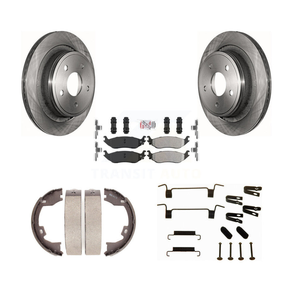 Rear Disc Rotors Semi-Metallic Pads Parking Brake Shoes & Hardware Kit For Dodge Ram 1500 K8A-108781