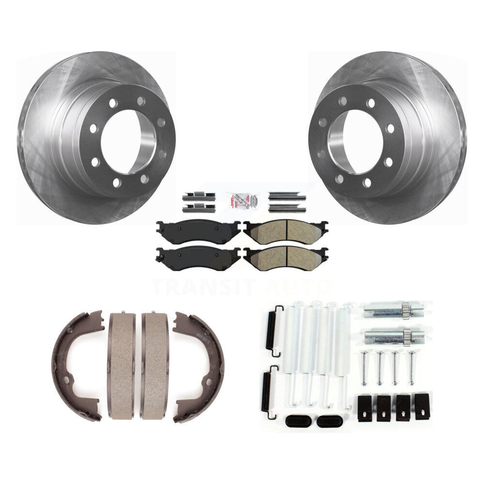 Rear Disc Rotors Semi-Metallic Pads Parking Brake Shoes & Hardware Kit For Dodge Ram 1500 K8A-108782
