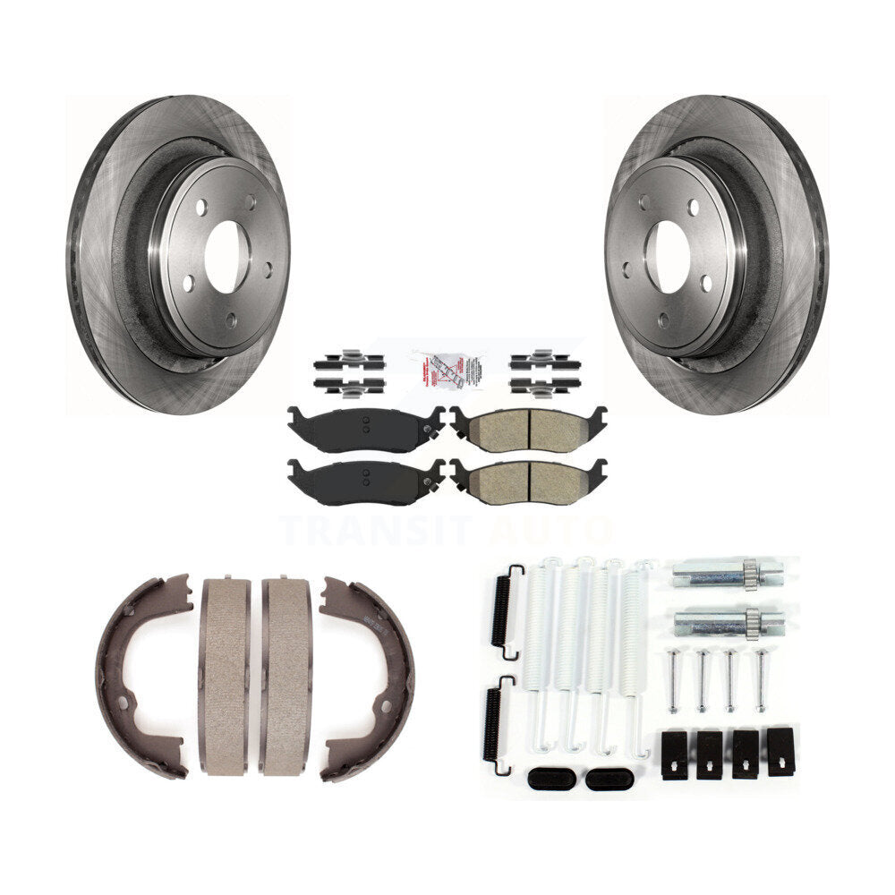 Rear Disc Rotors Semi-Metallic Pads Parking Shoes Hardware Kit For Ram 1500 Classic Dodge K8A-108783