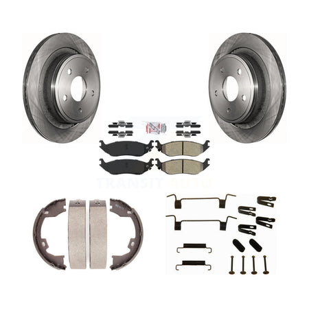 Rear Disc Rotors Semi-Metallic Pads Parking Brake Shoes & Hardware Kit For Dodge Ram 1500 K8A-108784