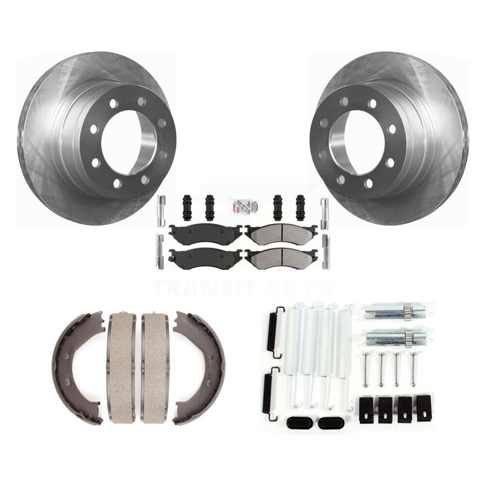 Rear Disc Rotors Semi-Metallic Pads Parking Brake Shoes & Hardware Kit For Dodge Ram 1500 K8A-108787