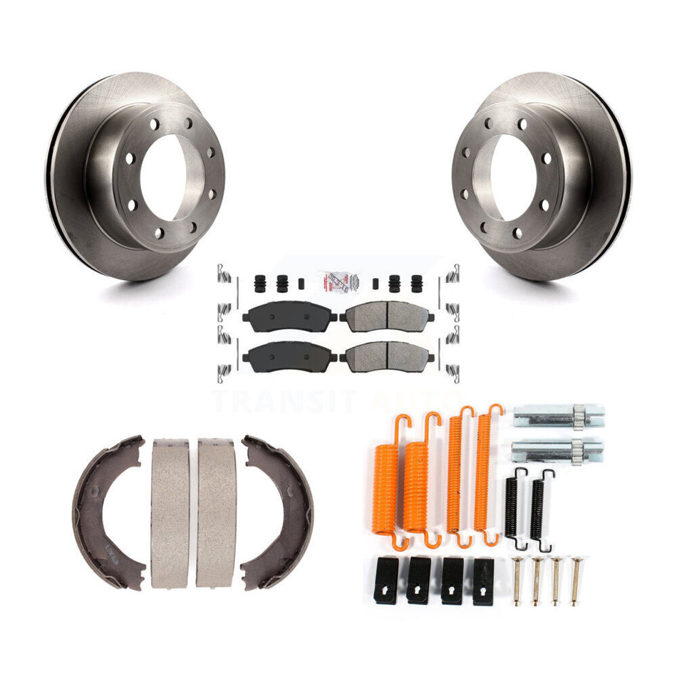 Rear Disc Rotors Semi-Metallic Pads Parking Shoes Hardware Kit For Ford F-350 Super Duty K8A-108822