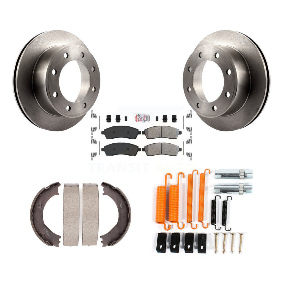 Rear Disc Rotors Semi-Metallic Pads Parking Shoes Hardware Kit For Ford F-350 Super Duty K8A-108822