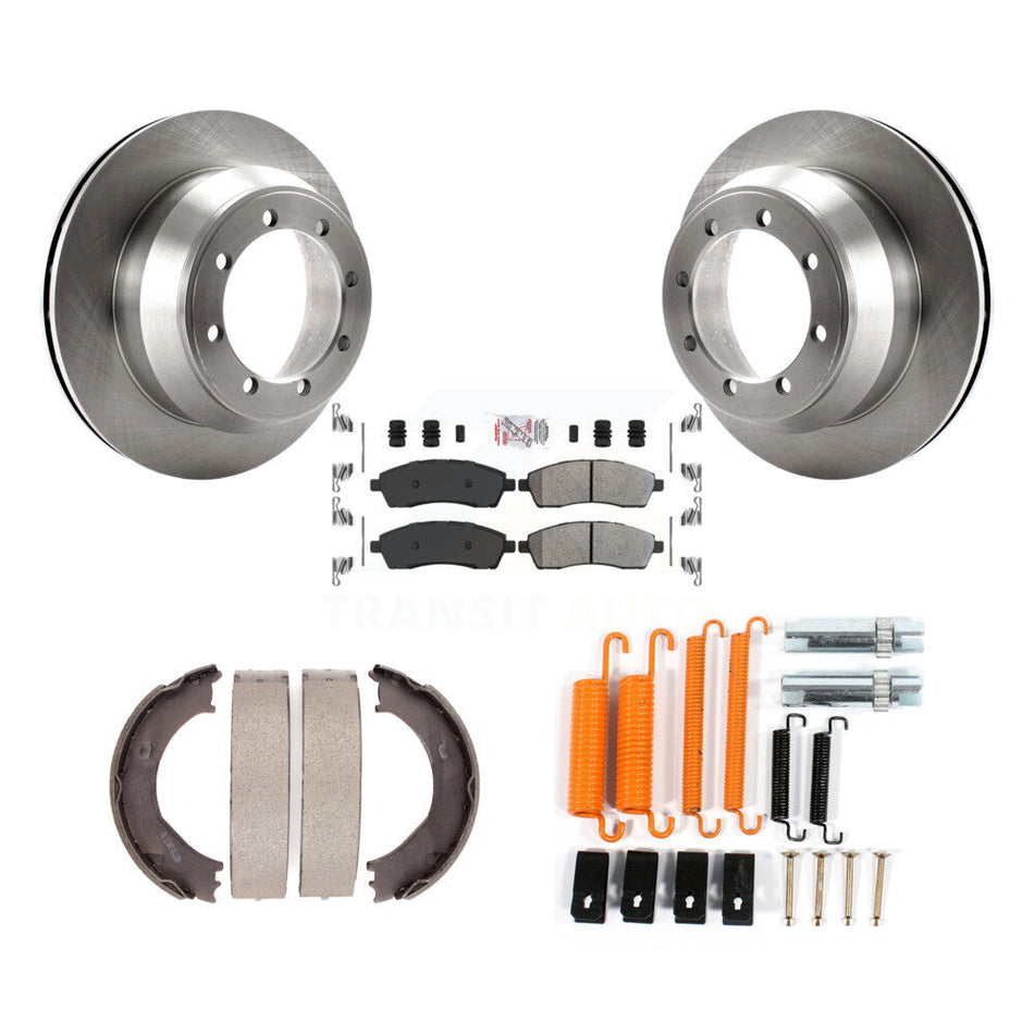 Rear Disc Rotors Semi-Metallic Pads Parking Shoes Hardware Kit For Ford F-350 Super Duty K8A-108824
