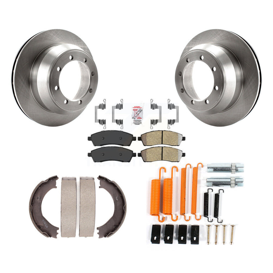 Rear Disc Rotors Semi-Metallic Pads Parking Shoes Hardware Kit For Ford F-350 Super Duty K8A-108825