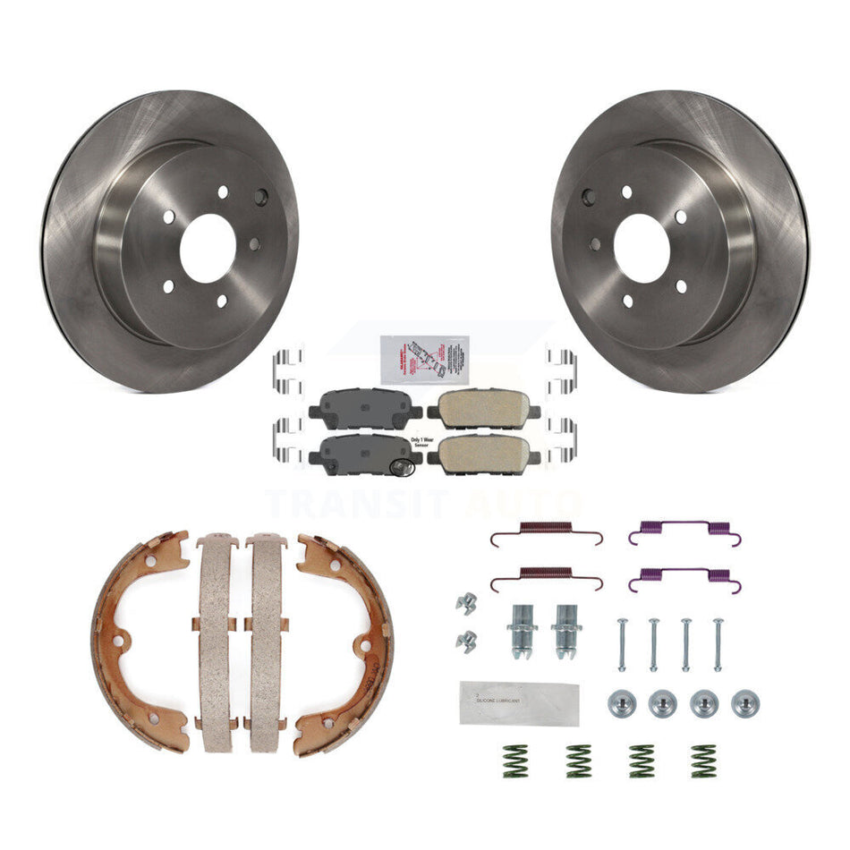 Rear Disc Rotors Ceramic Pads Parking Shoes & Hardware Kit For INFINITI FX35 Nissan Quest K8A-108844